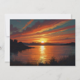 Cartão De Festividades Pôr do Sol Colorido no Lago de Verão Reflexos do N