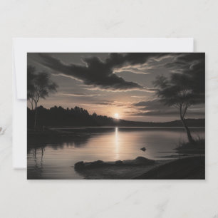 Cartão De Festividades Pôr do Sol Nascer do Sol Lago Vidroso Arte em Lápi