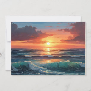 Cartão De Festividades Pôr do Sol Oceano Nascer do Sol Colorido Ondas Nuv