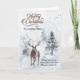 Cartão De Festividades por Nephew Reindeer num Natal de Floresta Neve