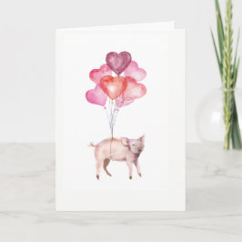 Cartão De Festividades Porco com aquarela superaguda com balões cardíacos