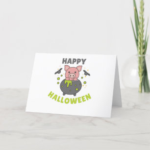 Cartão De Festividades Porco Feliz Halloween Caldeirão Morcego
