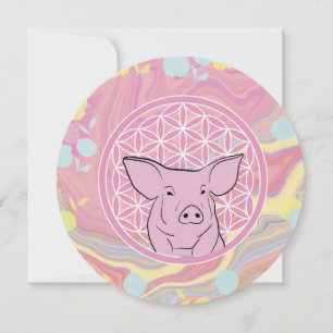 Cartão De Festividades porco,flor da vida, rosa, mandala,zen,chakra,