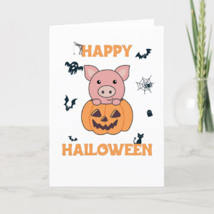 Cartão De Festividades Porco No Abobora Porcos Doces Feliz Halloween