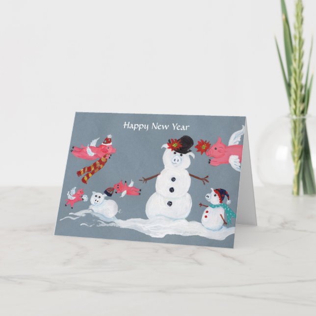 Cartão De Festividades Porcos do vôo do feliz ano novo (Frente)