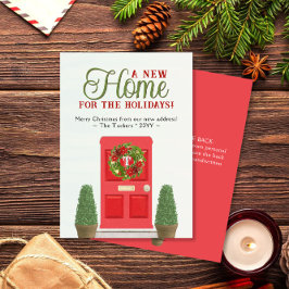 Cartão De Festividades Porta Vermelha e Tópicos Aquarela Movimento Natal