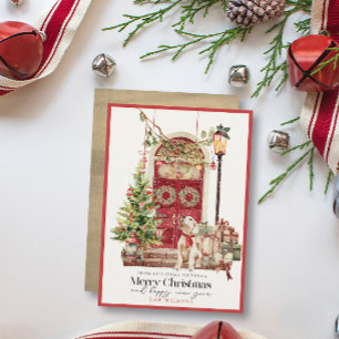 Cartão De Festividades Porta Vermelha Nossa Casa para o Seu Natal