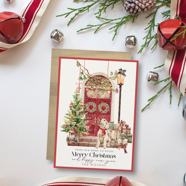 Cartão De Festividades Porta Vermelha Nossa Casa para o Seu Natal (Criador carregado)
