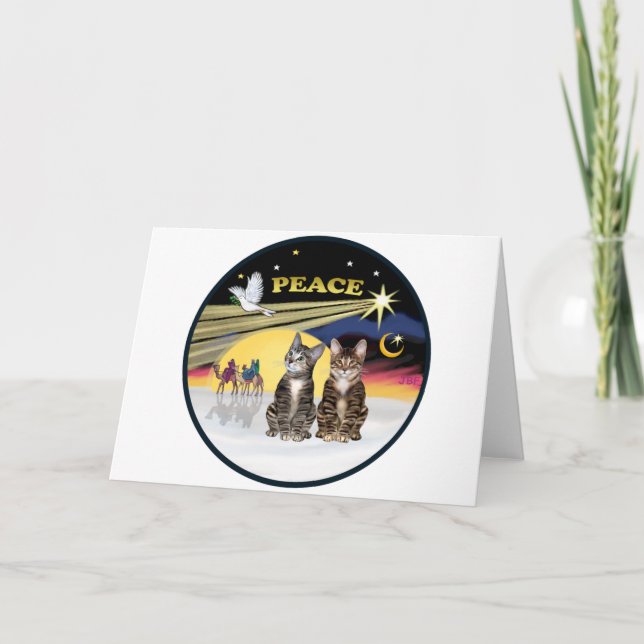 Cartão De Festividades Porta Xmas - Dois Gatos Tabby (Frente)