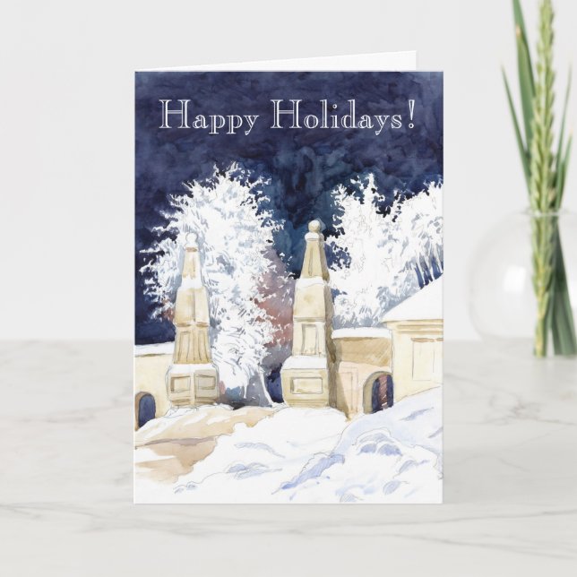 Cartão De Festividades Portão de inverno à noite (esboço) (Frente)