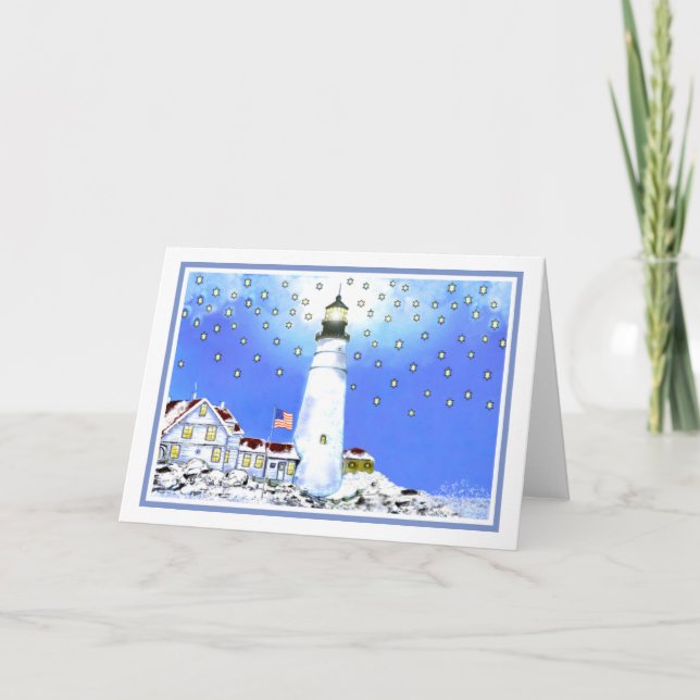 Cartão De Festividades Portland Head Light por Brigid O'Neill Hovey (Frente)