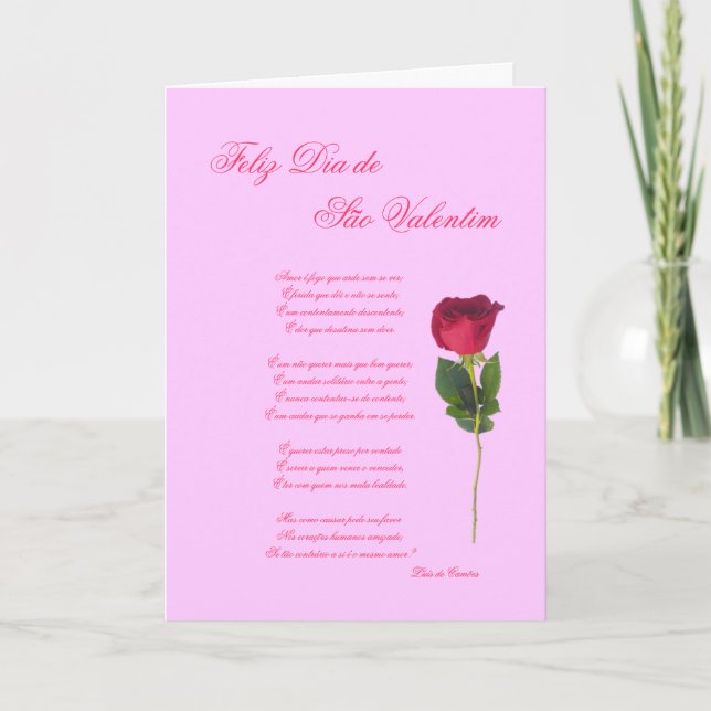 Cartão De Festividades Português: poema e rosa - dia dos namorados (Frente)