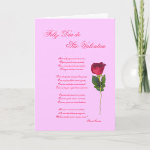 Cartão De Festividades Portuguese: poema e rosa -Valentine's day