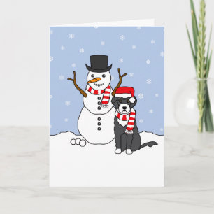 Cartão De Festividades Portuguese Water Dog and Snowman