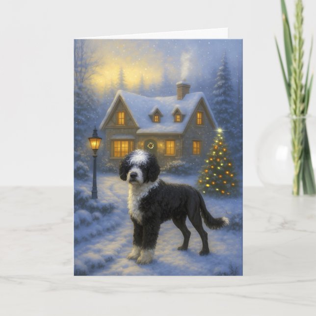 Cartão De Festividades Portuguese Water Dog Holiday Card (Frente)