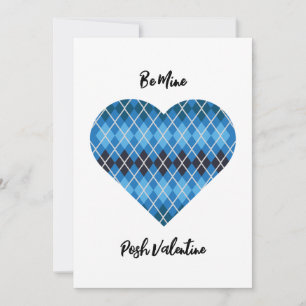 Cartão De Festividades Posh Argyle Dark Blue Big Heart Namorados Flat