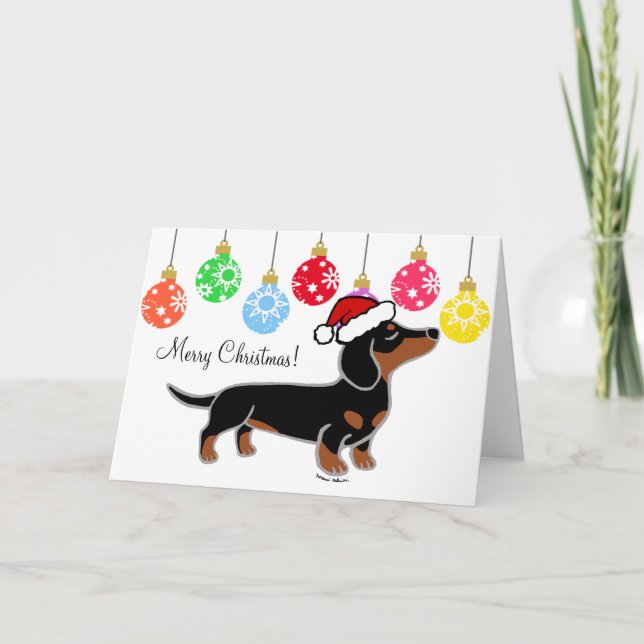 Cartão De Festividades Posicionamento de Natal de Black e Tan Dachshund (Frente)