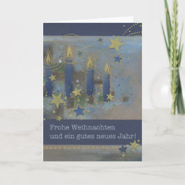 Cartão De Festividades Postal de natal azul com velas luminosas