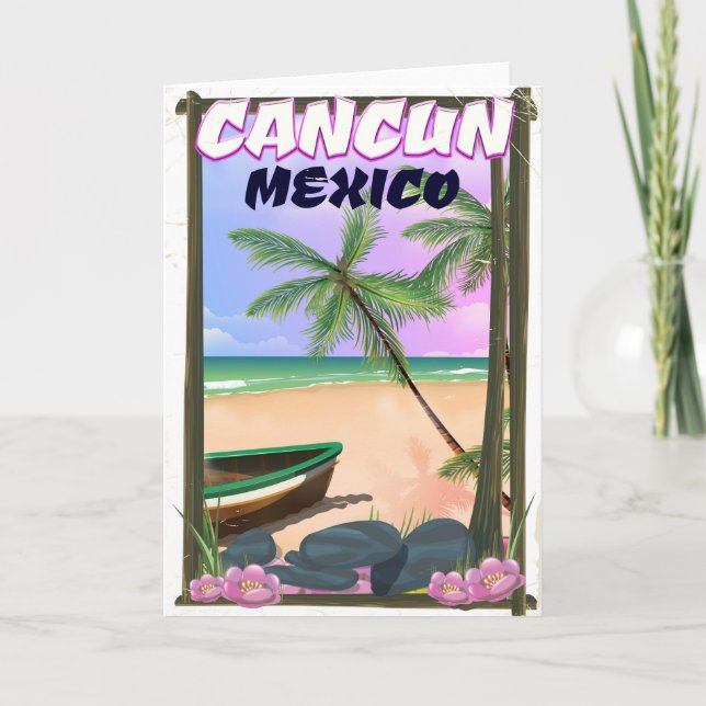 Cartão De Festividades Poster de praia de Cancun México. (Frente)
