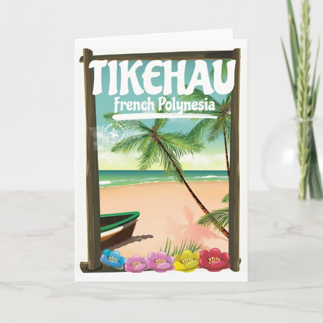 Cartão De Festividades Poster de viagens francês da Polinésia de Tikehau. (Frente)