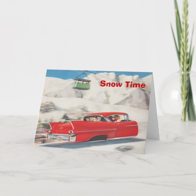 Cartão De Festividades Poster do esqui do vintage,    tempo da neve (Frente)