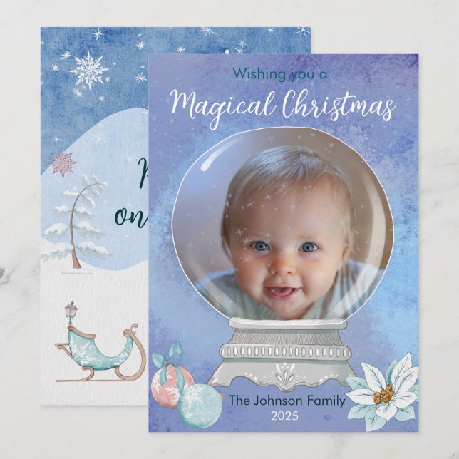 Cartão De Festividades Pote de Neve Mágico de Natal (Frente/Verso)