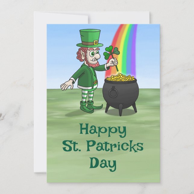 Cartão De Festividades Pote de ouro do Leprechaun para o Dia de São Patrí (Frente)