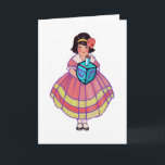 Cartão De Festividades Pouca menina de Hanukkah com Dreidel grande<br><div class="desc">Eu tenho duas filhas crescidas que se usaram para olhar apenas como esta menina. Está guardarando um dreidel redondo enorme. Minhas filhas gostam deste cartão.</div>