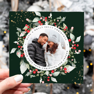 Cartão De Festividades Praça Floral de Fotos de Berry Wreath de Natal
