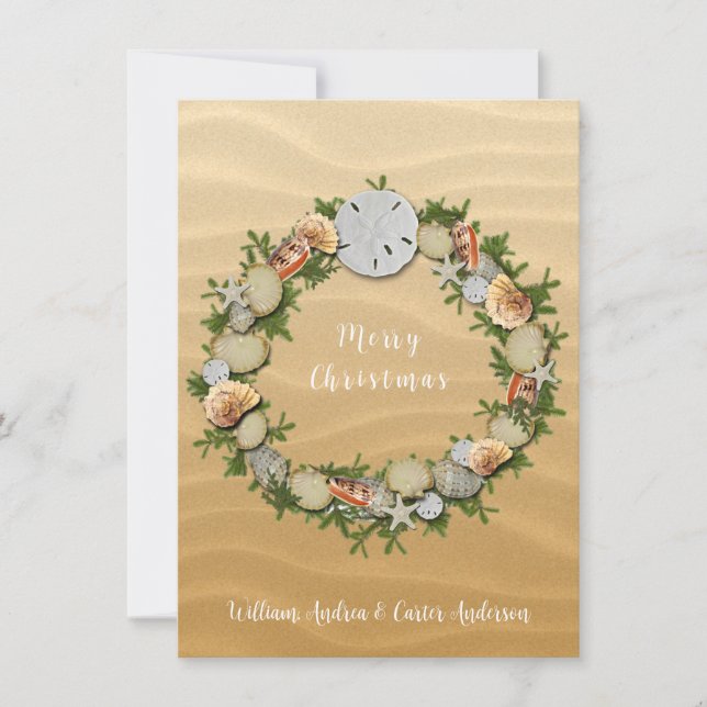 Cartão De Festividades Praia de Natal - Seashells Starfish Sand Dollar (Frente)