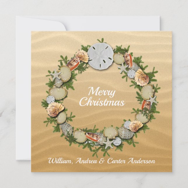 Cartão De Festividades Praia de Natal - Seashells Starfish Sand Dollar (Frente)
