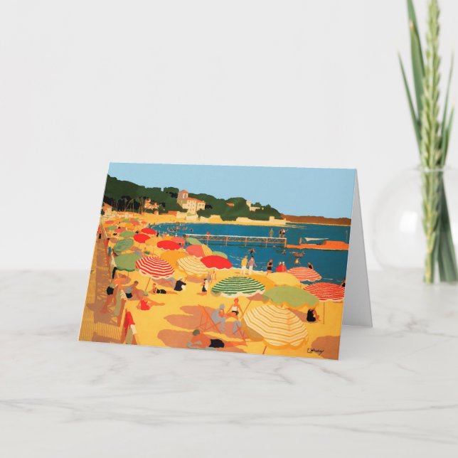 Cartão De Festividades Praia de Riviera francês do vintage (Frente)