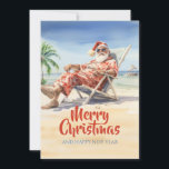 Cartão De Festividades Praia do Papai Noel Aquarela<br><div class="desc">desenho engraçado do papai noel , ilustração de desenho animado aquarela , bebida coquetel sol verão , pai cadeira festiva alegre , resort feliz areia alegre,  mar oceano feriado natal , homem xmas tropical , papai noel da praia</div>