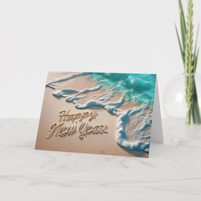 Cartão De Festividades Praia Tropical do feliz ano novo (Frente)