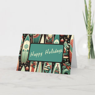 Cartão De Festividades Prancha de Surf de Papai Noel