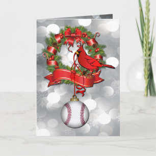 Cartão De Festividades Prata Bokeh Baseball Frota de Natal com Red B