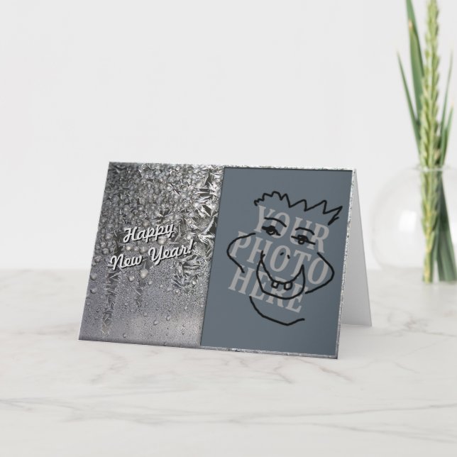 Cartão De Festividades Prata do feliz ano novo com foto (Frente)