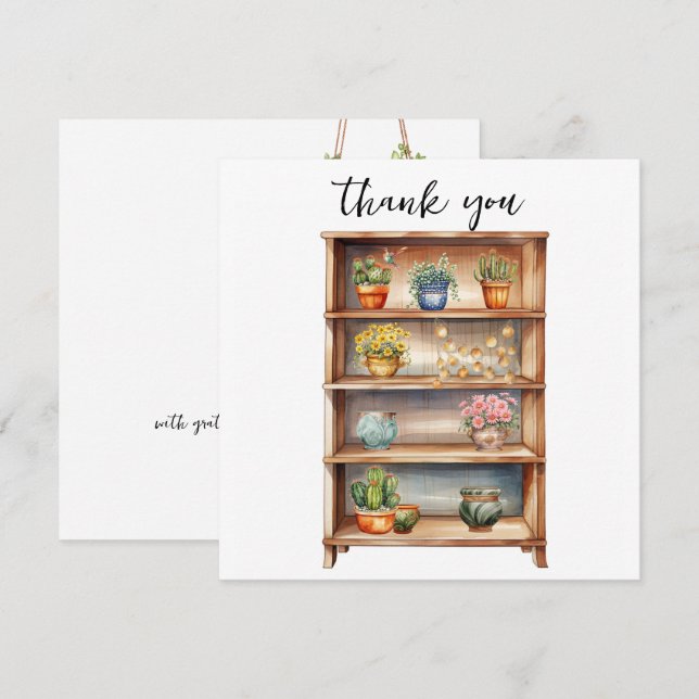 Cartão De Festividades Prateleiras de livros com Plantas Cutas e Recursos (Frente/Verso)