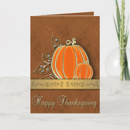 Cartão De Festividades Precioso Dourado Ação de Graças Pumpkin Sai Feriad