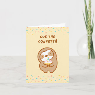 Cartão De Festividades Precioso Sloth de Confete de Aniversário