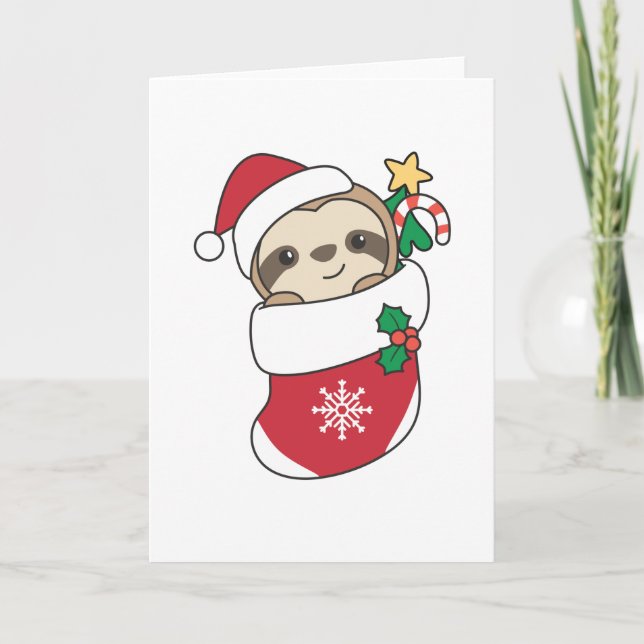 Cartão De Festividades Preguiça Natal Neve Inverno Animais Preguiças (Frente)