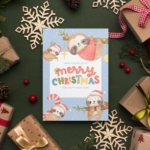 Cartão De Festividades Preguiças Fofo Divertido Tendência Natal