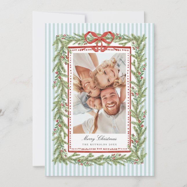 Cartão De Festividades Preppy Coastal Bow Family Photo Christmas Holiday  (Frente)