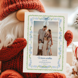 Cartão De Festividades Preppy Grandmillennial Guirlanda Foto de Natal