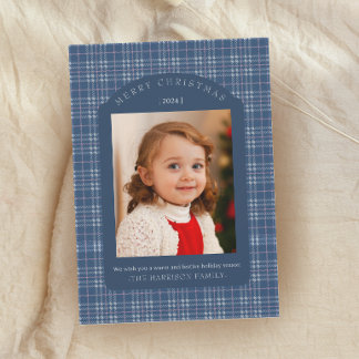 Cartão De Festividades Preppy Pink and Blue Plaid Classic Christmas Card