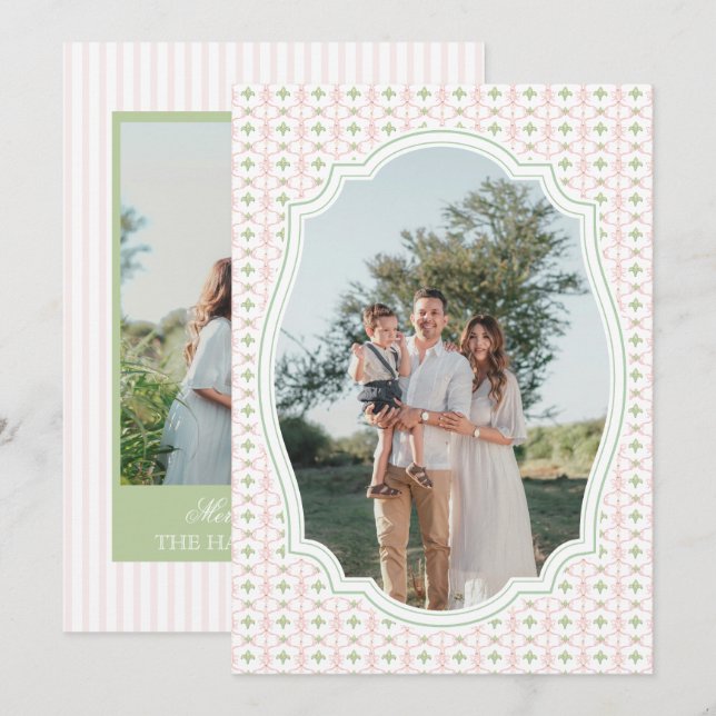 Cartão De Festividades Preppy Pink Bow Christmas Nutcracker 2 Photos  (Frente/Verso)