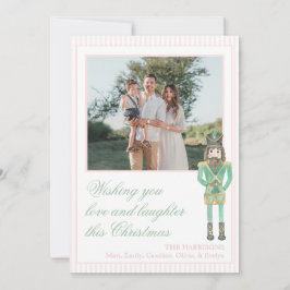Cartão De Festividades Preppy Pink Green Christmas Nutcracker One Photo