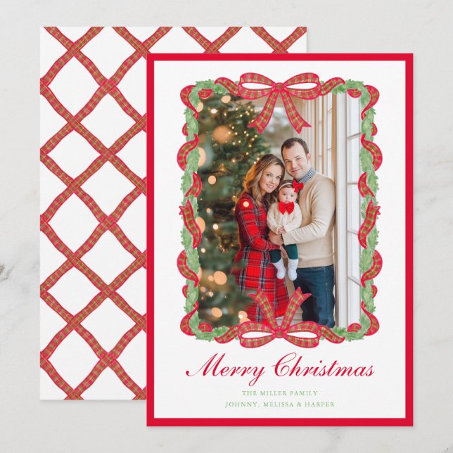 Cartão De Festividades Preppy Red Tartan Arco Garland do Grande Milênio (Frente/Verso)