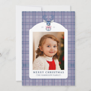 Cartão De Festividades Preppy Rosa e Azul Xadrez Chinoiserie Natal