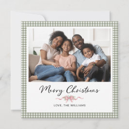 Cartão De Festividades Preppy Vintage Laço Rosa Foto da Família Natal